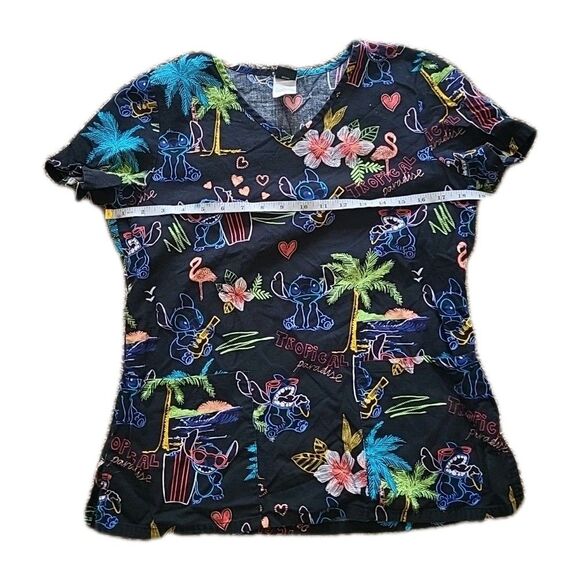 Disney Medical “Tropical Paradise” Lilo & Stitch V-Neck Scrub Top Size XS - Picture 7 of 9